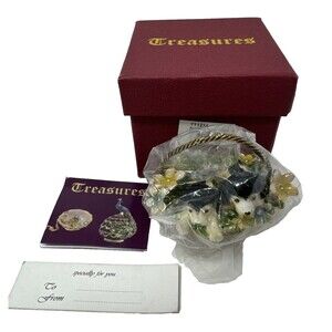 Bridgman Treasures Pewter Puppies in Flower Basket Trinket Box & Necklace Dogs